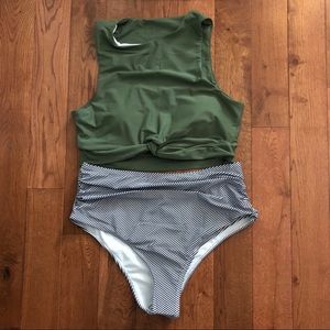NWT SHEIN Knot Top with Striped Bikini Set